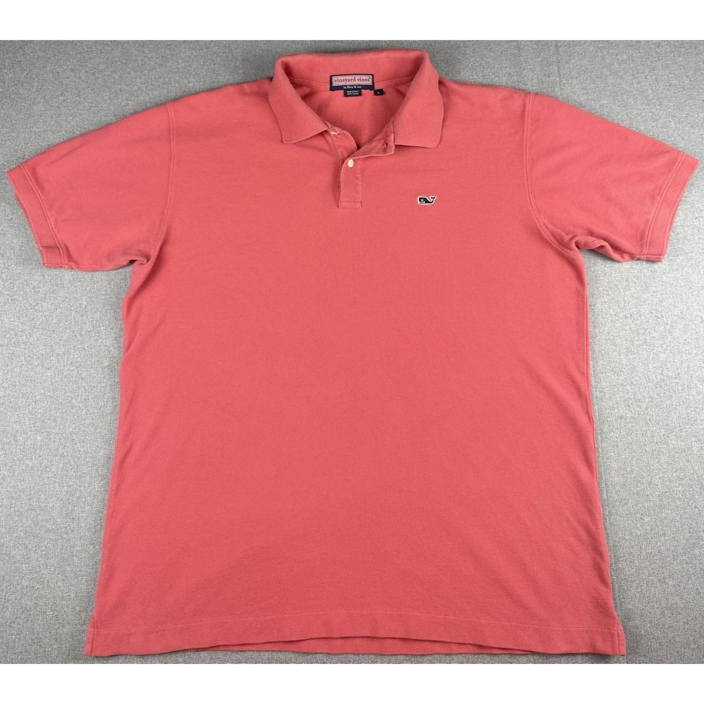 Vineyard Vines Mens Large Polo Shirt Coral Salmon Whale Logo 100% Cotton